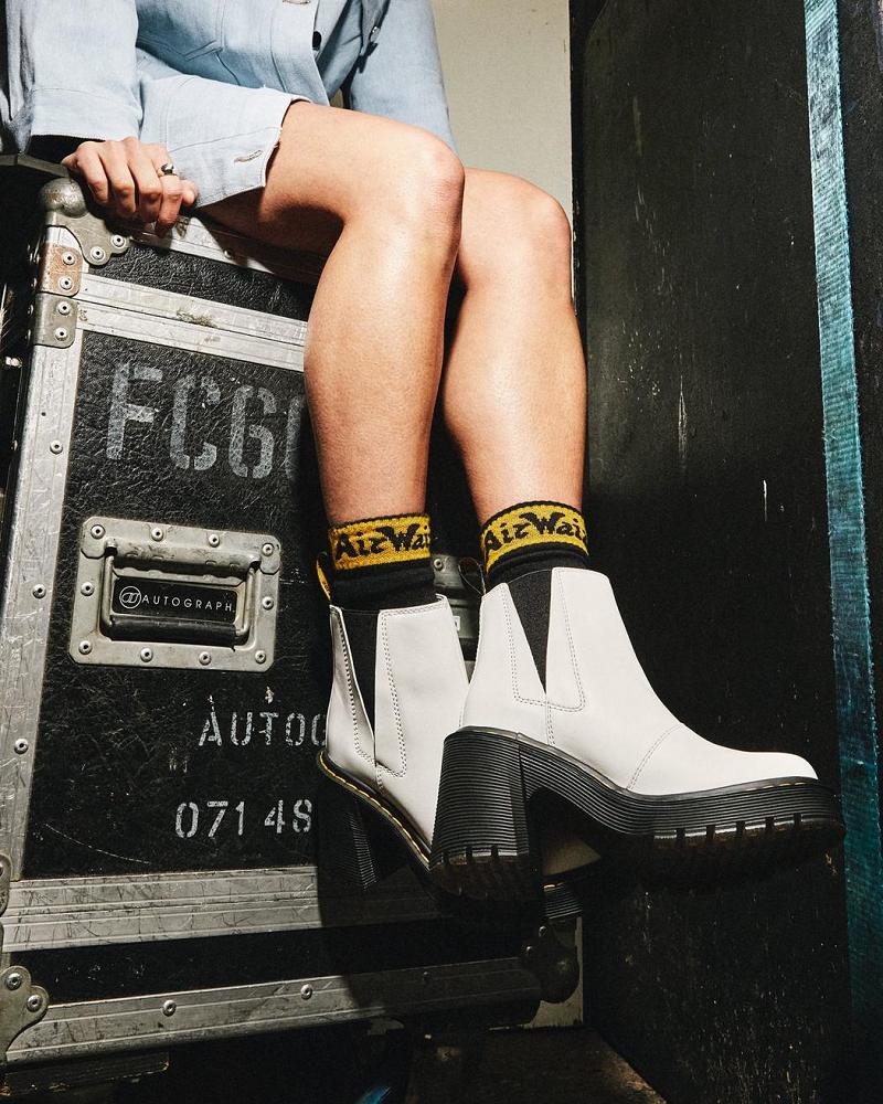 Women's Dr Martens Spence Leather Flared Heel Heeled Boots White | AU 145BEX